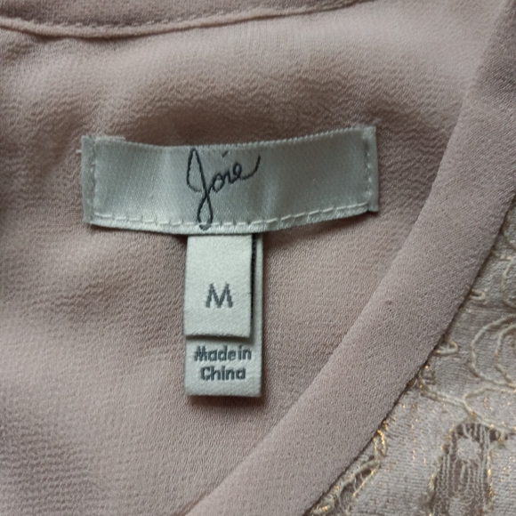 Joie Marella Lace Blouse Medium Tan Fringe Romantic Feminine Victorian - Picture 14 of 16